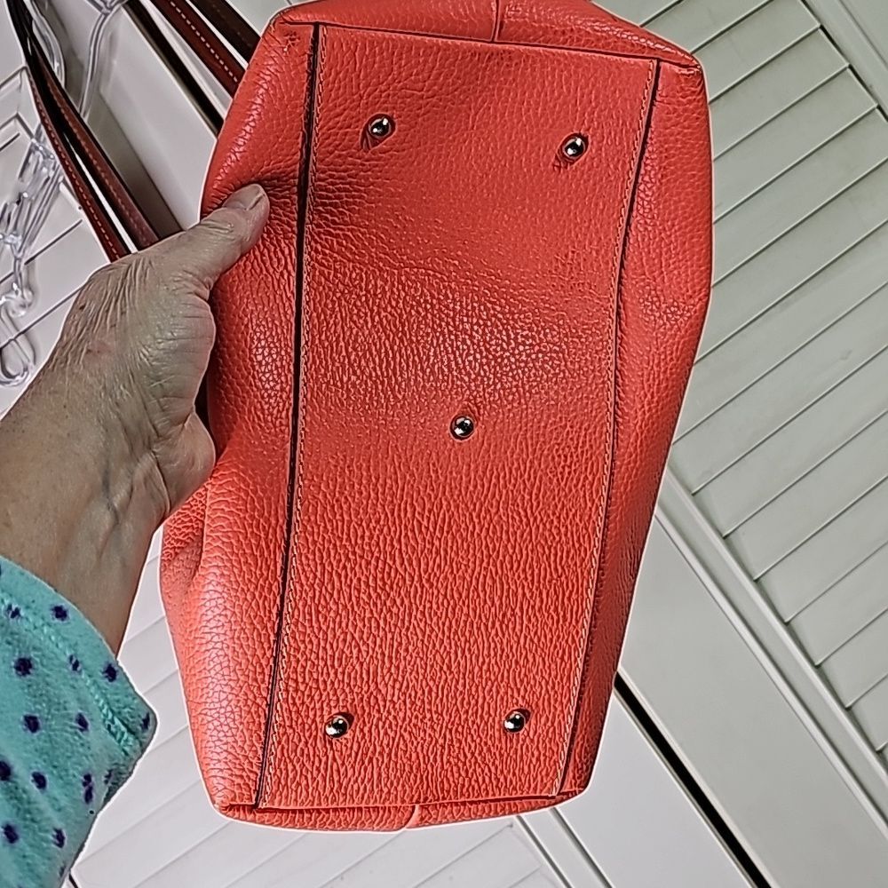 Dooney &Bourke Tote Shoulder Bag Leather Orange Goldtone Hardware 3 Compartments - Picture 9 of 16